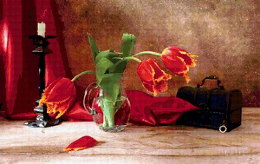 тюльпаны - свечи, натюрморт, цветы, свеча, букет - предпросмотр