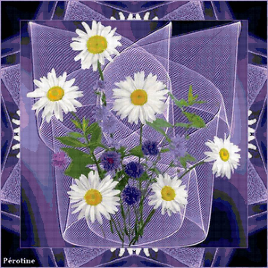 №388592 - ромашки, узор, подушка, салфетка, цветы - предпросмотр