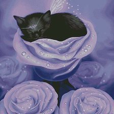 Оригинал схемы вышивки «котенок на розах» (№388759)