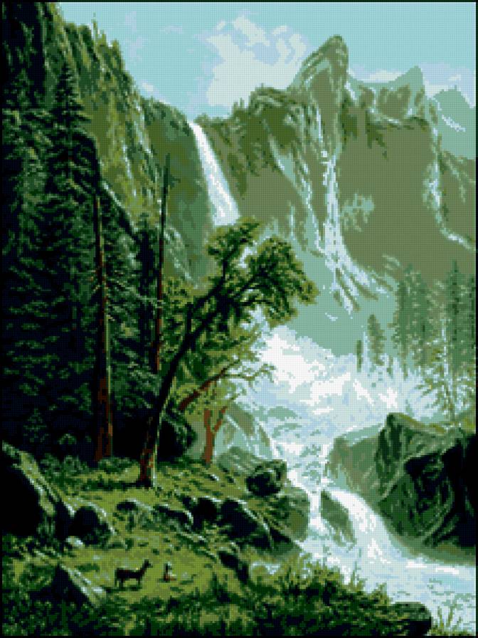 пейзаж с водопадом - водопад, пейзажи - предпросмотр