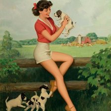 Схема вышивки «Девушка со щенком.»