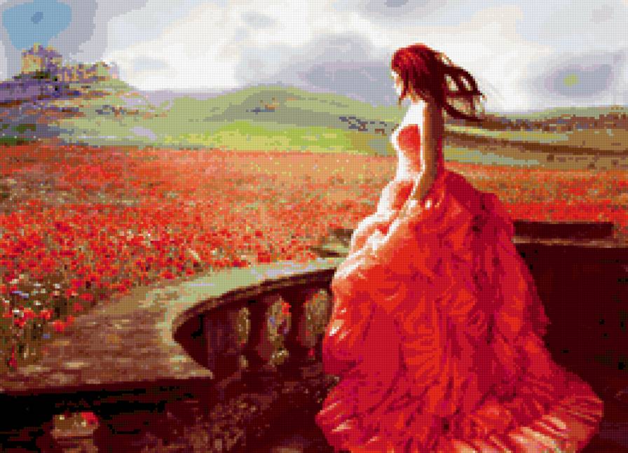 девушка в красном - девушка, рыжая - предпросмотр