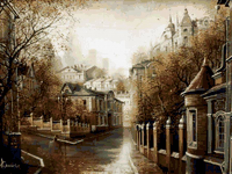 Улица в тонах сепии - здания, пейзаж, город, улица - предпросмотр