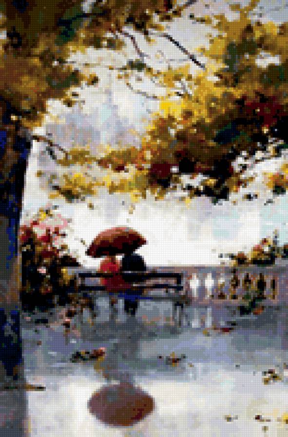 В парке под зонтом - зонт, парк, пара, осень - предпросмотр