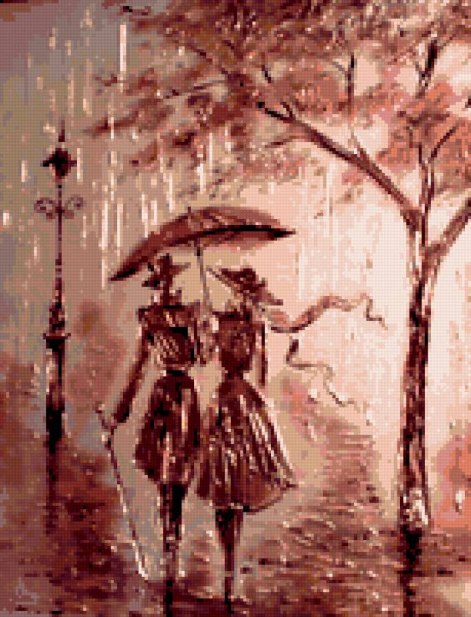 Пара под зонтом картина - картина, пара, зонт, эскиз - предпросмотр