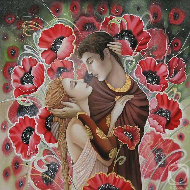 Маковая любовь - чувства, цветы, соблазн, маки, пара, любовь - оригинал