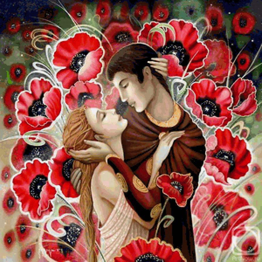 Маковая любовь - любовь, соблазн, маки, цветы, чувства, пара - предпросмотр