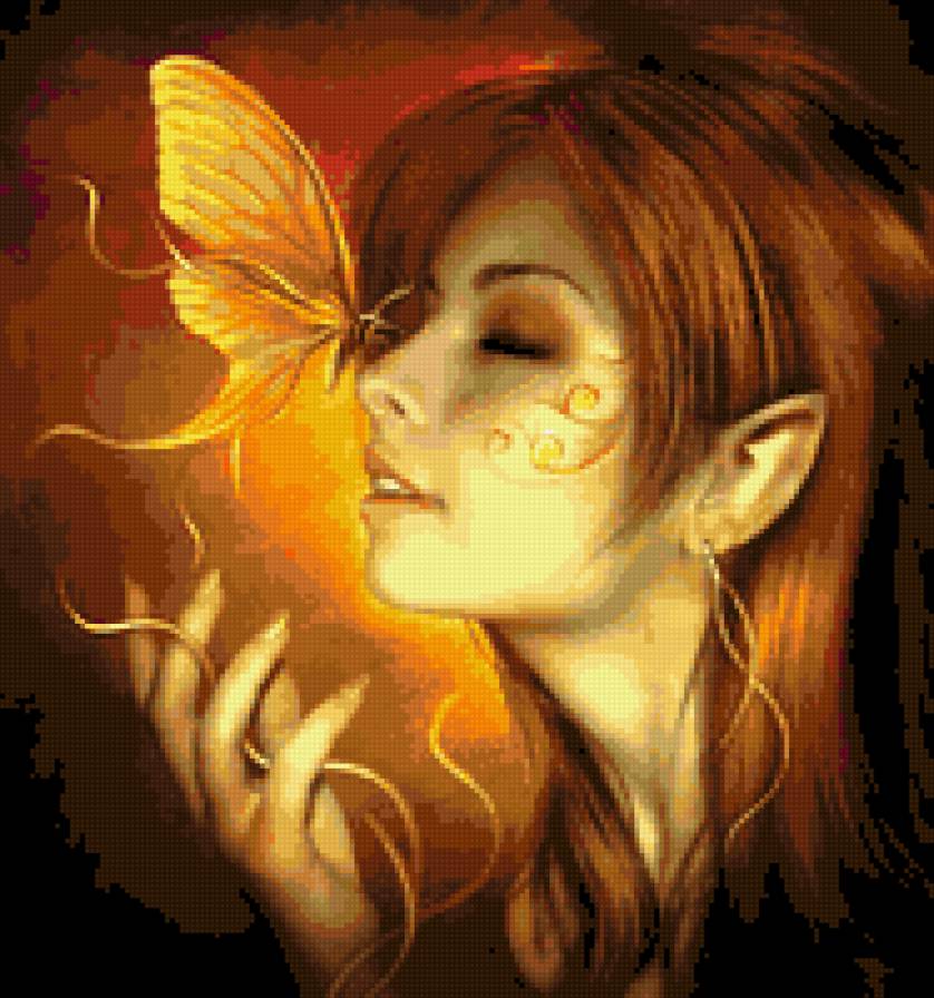 Девушка и бабочка - предпросмотр