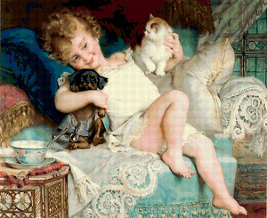 Девочка и животные - девочка, голден кайт - предпросмотр