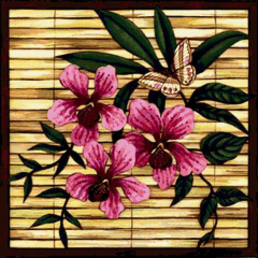 Орхидея с бабочкой - панно, цветы - предпросмотр