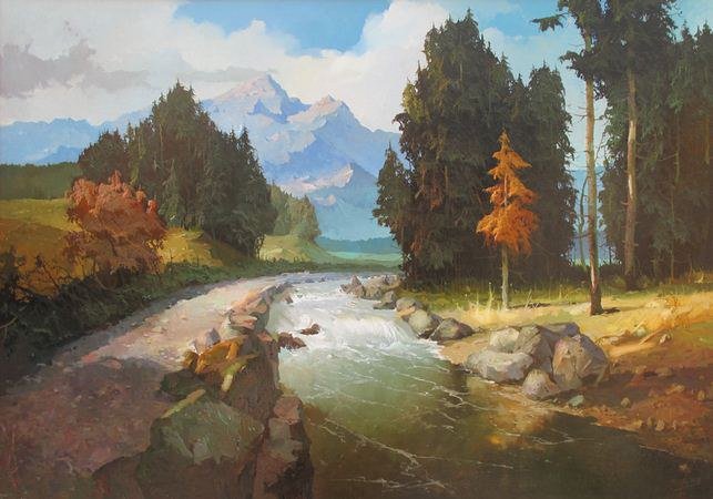 Горная речка - пейзаж, река, горы, лес - оригинал