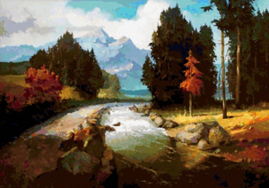 Горная речка - лес, река, пейзаж, горы - предпросмотр