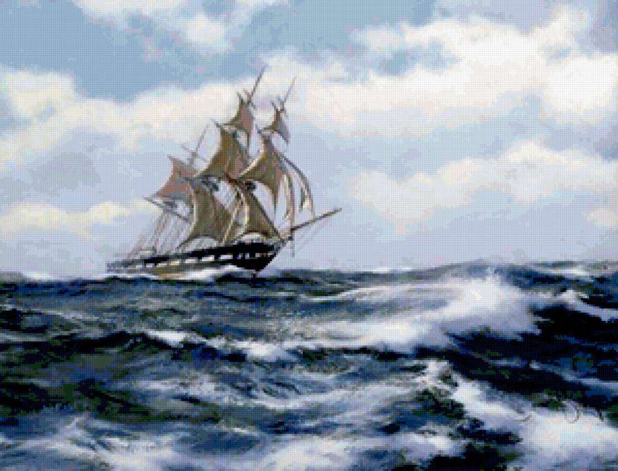 Белый корабль - корабль, море, пейзаж - предпросмотр