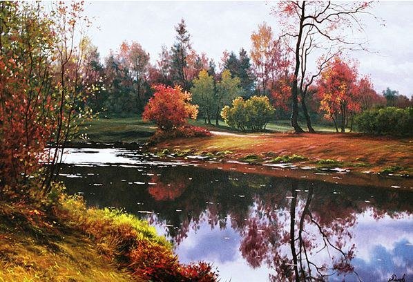 Осень у реки - река, осень, лес, пейзаж - оригинал