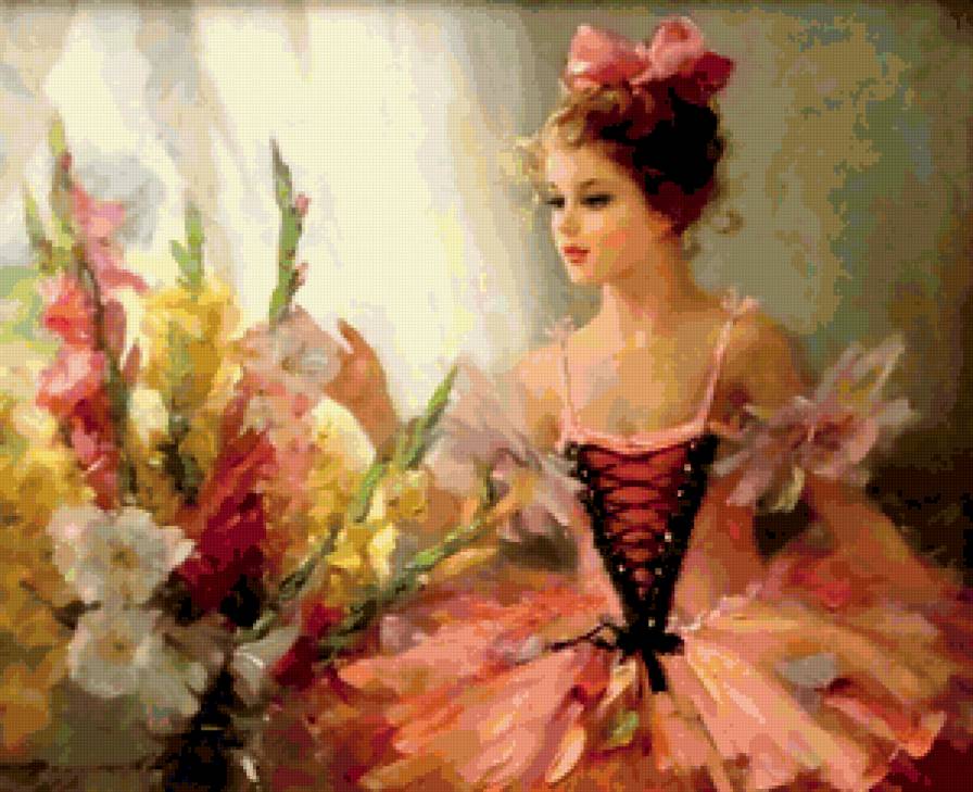 Подарок балерине - девушка, женский образ, гладиолусы, цветы, балерина - предпросмотр
