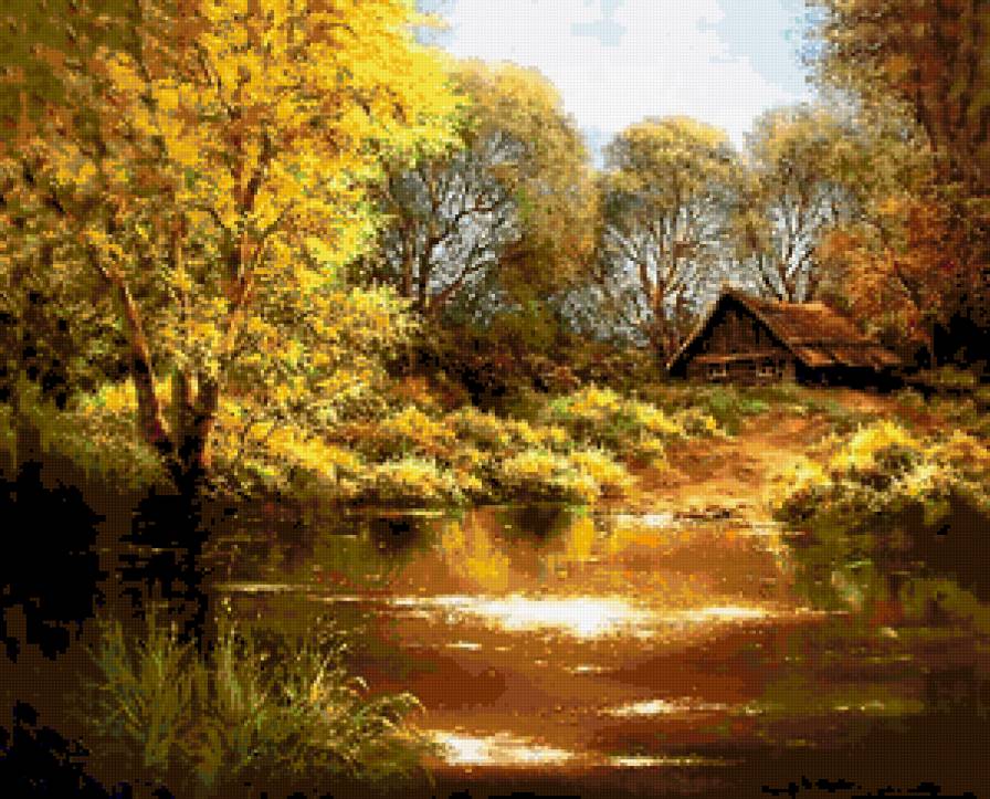 пейзаж - пруд, вода, природа, озеро, дом, дерево - предпросмотр