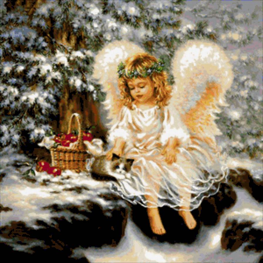 Ангелочек - новый год, девочка, зима, елка, ангел - предпросмотр