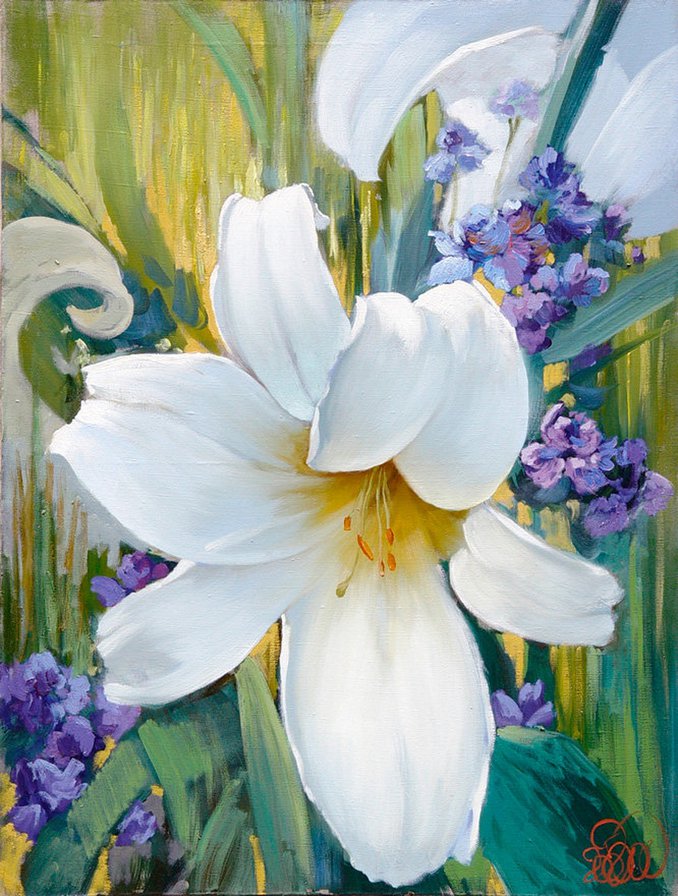 акварель - цветы, лилии - оригинал