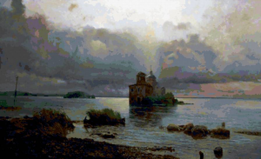 Церковь на озере - церковь, храм, озеро, пейзаж - предпросмотр