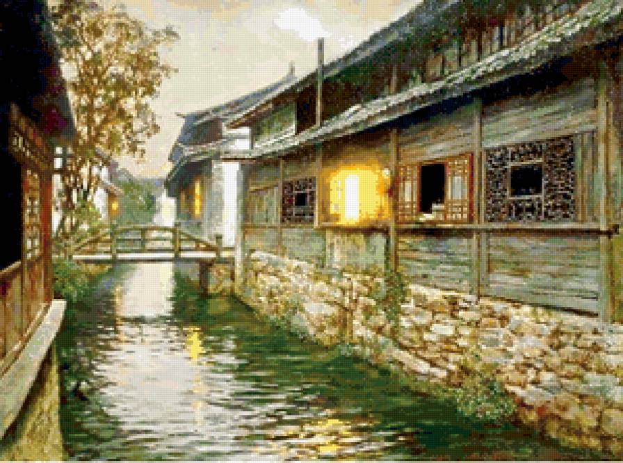 Япония - япония, канал, восток, улица, пейзаж - предпросмотр