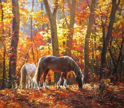 Осень - осень, природа, лошадь, пейзаж - оригинал
