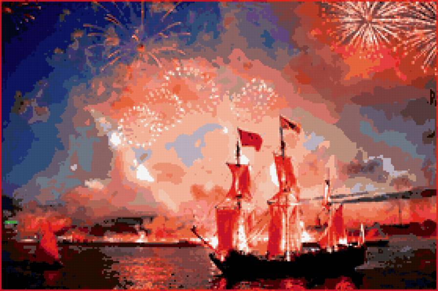 алые паруса - салют, паруса, корабль - предпросмотр