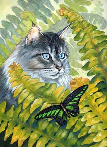 Серия "Кошки" - бабочки, кошки, животные - оригинал