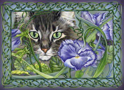 Серия "Кошки" - животные, кошки, букет, фиалки, анютины глазки, виола, цветы - оригинал