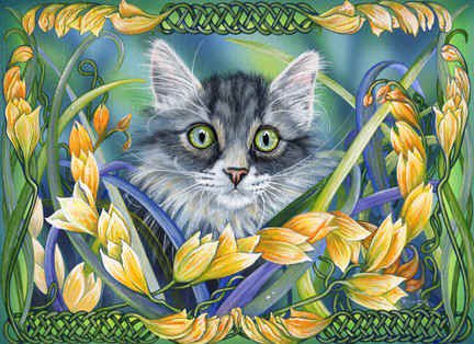 Серия "Кошки" - цветы, кошки, животные - оригинал