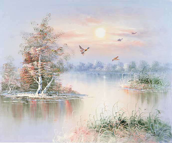 утки над озером - природа, утки, озеро, утро - оригинал