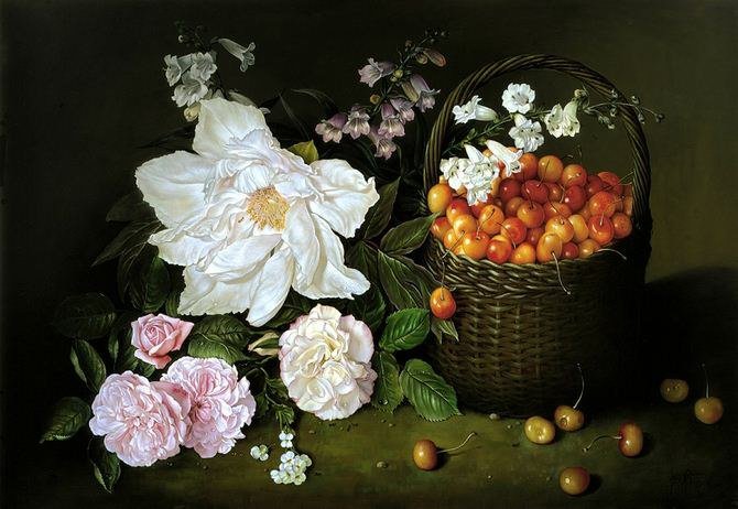 Натюрморт с цветами - натюрморт, цветы, ягоды - оригинал