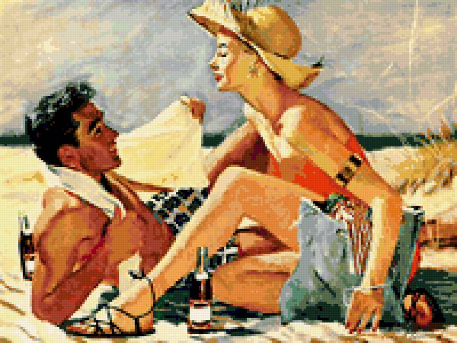 На пляже - лето, пара, женщина, мужчина, пляж, солнце - предпросмотр