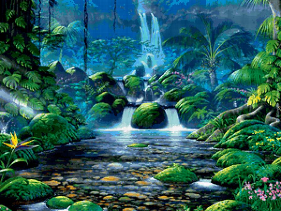 водопад - природа, вода, деревья, лето - предпросмотр