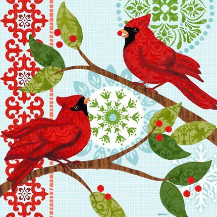 Панно с птичками - птицы, птички, кардиналы, ягоды, подушка, узоры, ягодки - оригинал