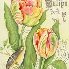 Оригинал схемы вышивки «тюльпан и птица» (№395701)