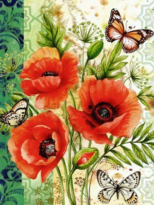 Маки и бабочки - лето, мак, бабочки, флора, панно, маки, цветы и бабочки - оригинал