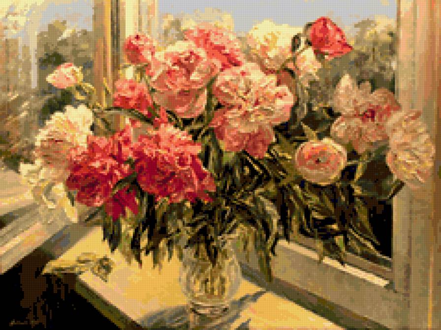 Букет пионов - пионы, букет, натюрморт, цветы, солнце - предпросмотр