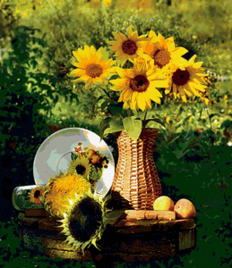 натюрморт - натюрморт, букет, подсолнухи - предпросмотр