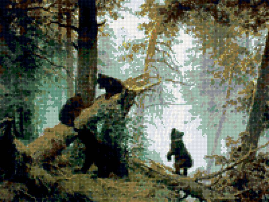 Утро в сосновом бору(Шишкин) - животне природа лес пейзаж медвежата - предпросмотр