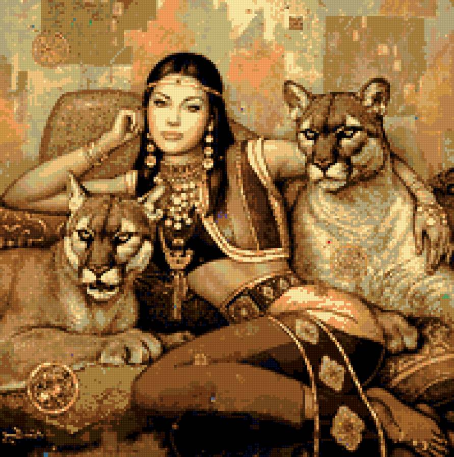 Девушка с кошками - девушка, египет, кошки - предпросмотр