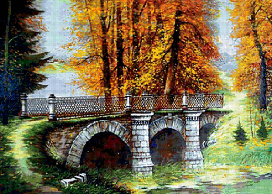 Старый мост - осень, парк, пейзаж, мост - предпросмотр