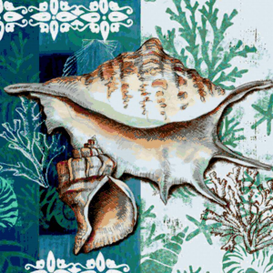 Подушка "Море" - узоры, подушка, ракушки, ракушка, подушки, море, морская - предпросмотр