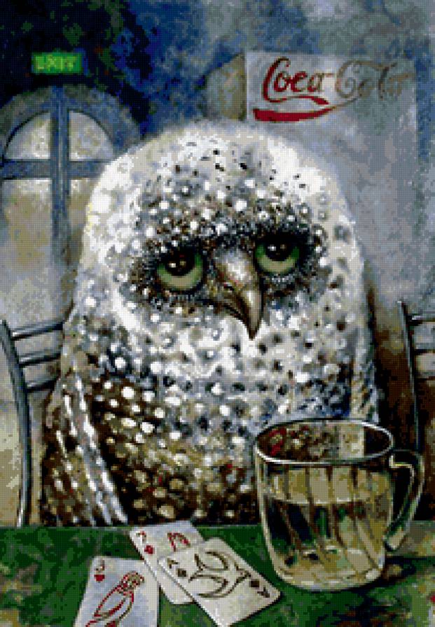 Совенок Печалька - живопись, сова, птицы, иллюстрации - предпросмотр