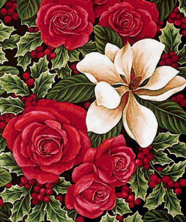 Цветы - розы, цветы, магнолии, подушка - предпросмотр