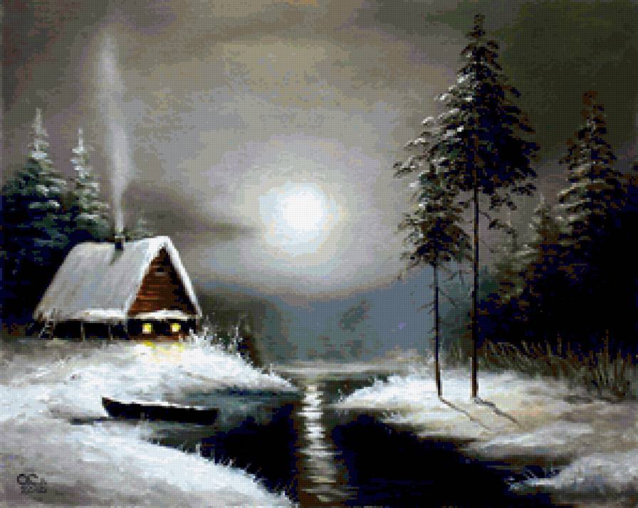 Зимний пейзаж - деревня, зима, пейзаж - оригинал