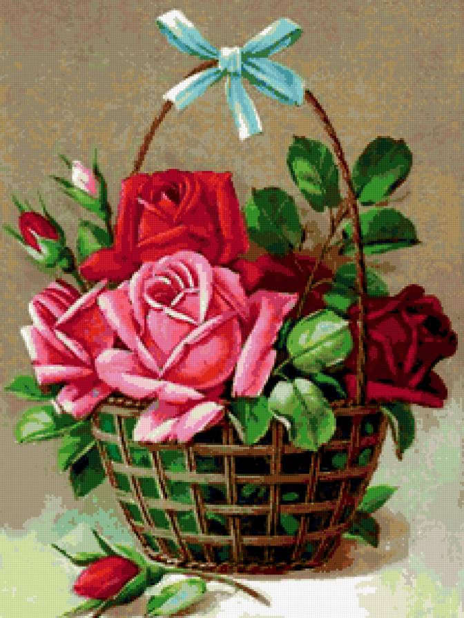 розы в корзине - предпросмотр