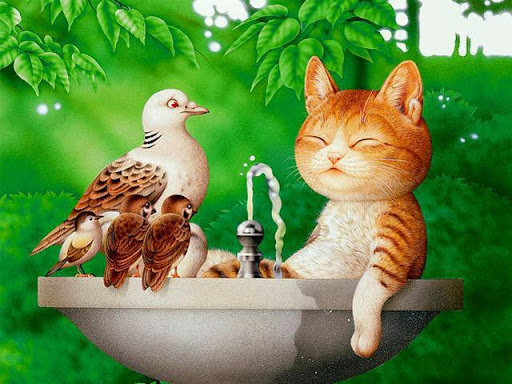 Отдых - птицы, кот, животные - оригинал