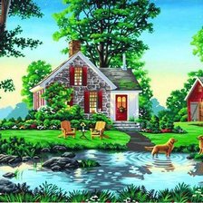 Схема вышивки «домик в деревне»