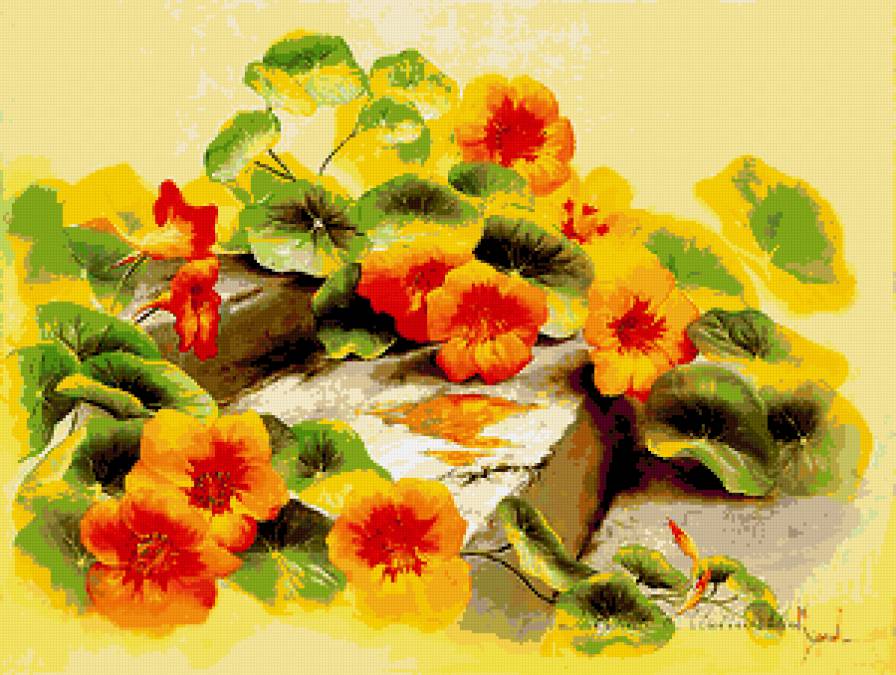 Серия "Полевые цветы" - лето, пейзаж, поле, цветы, настурция - предпросмотр