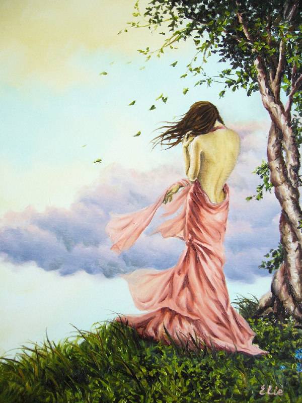 Под шепот ветра - девушка, дерево, ветер - оригинал